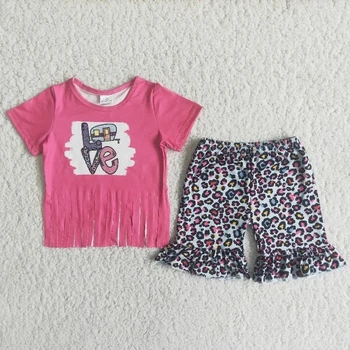 Hulgi-Laste Boutique Suve Komplekt Roos Punane Lips Värvi On Armastus Särk Ruffle Värvikas Leopard Lühikesed Püksid Baby Girl Tutt Lapsed Komplekt