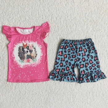 Hulgi-Laste Boutique Suve Komplekt Roos Punane Lips Värvi On Armastus Särk Ruffle Värvikas Leopard Lühikesed Püksid Baby Girl Tutt Lapsed Komplekt