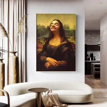 Huumor Naljakas Prindi Mona Lisa ja Mr Bean Canvas Poster elutuba, Magamistuba Seina Art Decor Pilt 128082