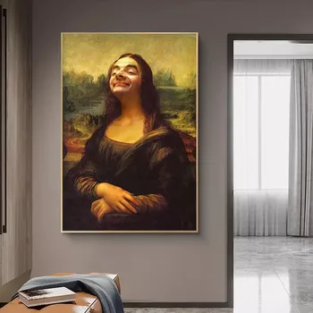 Huumor Naljakas Prindi Mona Lisa ja Mr Bean Canvas Poster elutuba, Magamistuba Seina Art Decor Pilt