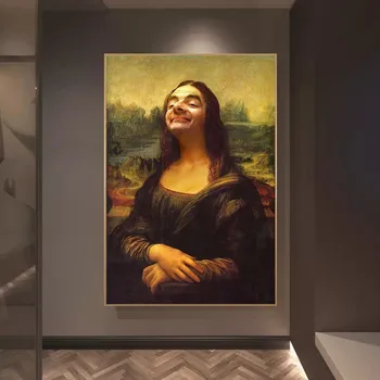 Huumor Naljakas Prindi Mona Lisa ja Mr Bean Canvas Poster elutuba, Magamistuba Seina Art Decor Pilt
