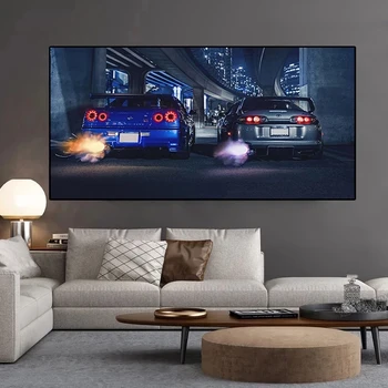 Hyundai GTR R34 Supra VS HD Print Lõuend Maalid ja Plakatid Kaunistada Frameless Maalid elutuba