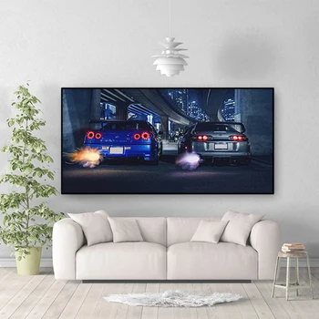 Hyundai GTR R34 Supra VS HD Print Lõuend Maalid ja Plakatid Kaunistada Frameless Maalid elutuba