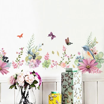 Ilusad Lilled, linnud liblikas seina kleebis soe magamistuba decor Kleebised tapeet kodu kaunistamiseks kleebised 184536