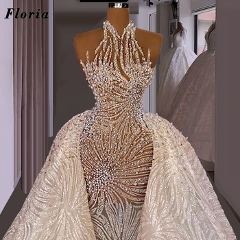 Imeilus Pärlitest Kristallid Pulma Kleitide Õmblemine Käsitöö Pikk Pruudi Hommikumantlid Dubai Haute Merineitsi Pruut Kleit 2021 Vestido De Novia