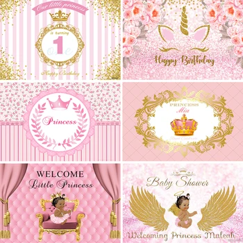 InMemory Roosa Teema Tüdrukud Baby Shower Fotograafia Taustaga Gold Glitter Kardin Vastsündinud 1. Sünnipäeva Taustaks Kohandatud
