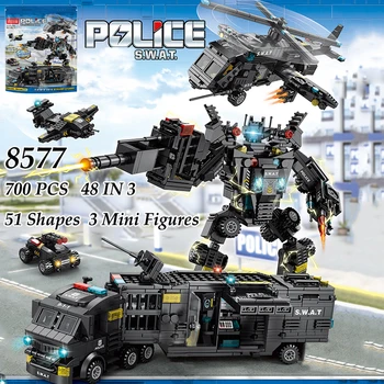 Inglys Politsei Robot Mini Arvandmed Tellised Set 8IN3 SWAT Linna politseijaoskonna Hoone Plokid, Lapsed, Auto, Veoauto Poistele Kingitusi