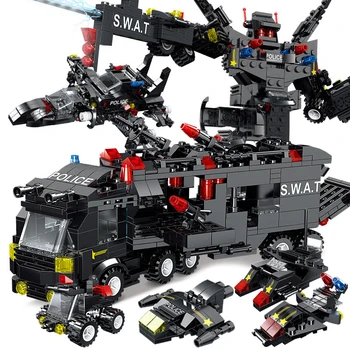 Inglys Politsei Robot Mini Arvandmed Tellised Set 8IN3 SWAT Linna politseijaoskonna Hoone Plokid, Lapsed, Auto, Veoauto Poistele Kingitusi