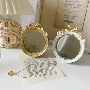 Ins Vintage Ümmargune Peegel Väike Sahtel Foto Rekvisiidid Tüdruk, Vibu Ehted Kosmeetika Ladustamise Espelho Spiegel Töölaua Kaunistus Klassikaline 1473