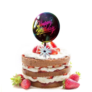 Ins Värviline Kullatud Happy Birthday Cake Toppers Roosa kuld Akrüül Cupcake Torukübar Baby Shower Sünnipäeva Koogid Teenetemärgi