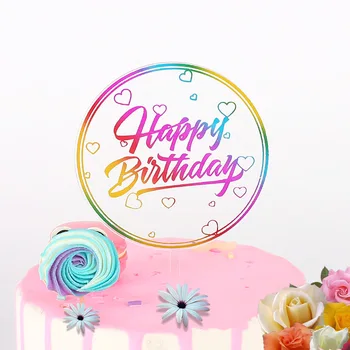 Ins Värviline Kullatud Happy Birthday Cake Toppers Roosa kuld Akrüül Cupcake Torukübar Baby Shower Sünnipäeva Koogid Teenetemärgi