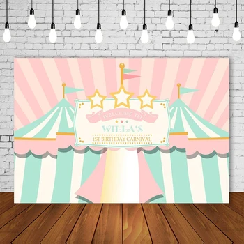 Isikliku Roosa Tsirkus 1. Sünnipäeva Taust Circo Beebi Taustaks Tüdruk Mint Roheline Karneval Plakat, Foto Portrait Banner