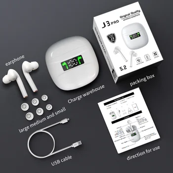 J3 Pro TWS Traadita Kõrvaklapid Bluetooth 5.2 Veekindel Earbuds LED-Ekraan, HD Stereo, Bass Mic Kõrvaklapid Koos Laadimise Kasti