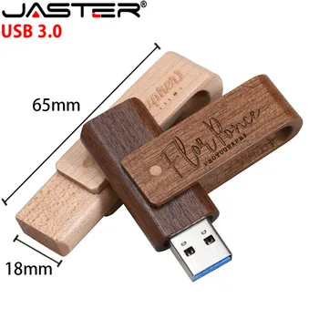 JASTER USB 3.0 lasergraveerimine logo kohandatud puidust pööratav usb flash drive pendrive 4GB 8GB 16GB, 32GB mälupulk kingitus