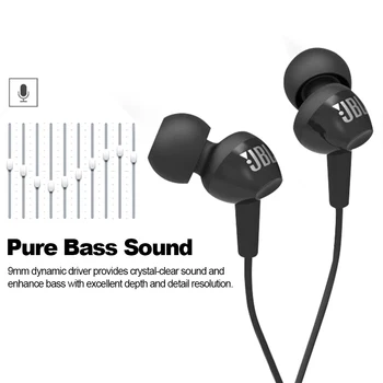 JBL C100Si 3.5 mm Juhtmega Stereo Kõrvaklapid Sügav Bass Muusika Earbuds Spordi-Vabad Peakomplekt koos Mikrofoniga iPhone Android PC Tabletid