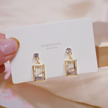 JUWANG Kõrvarõngas Naised Surevad Shell Elegantne 14k Tõeline Kuld Luxury Crystal Tsirkoon Temperament Geomeetriline Lihtne Kõrvarõngas Uued Tooted