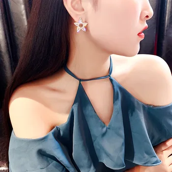 Jaapan korea fashion ehted luxury crystal tsirkoon kõrvarõngad asümmeetrilise tähed, kuu kõrvarõngad pulmapidu kõrvarõngas naistele 87276