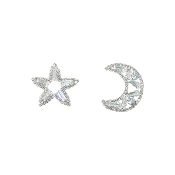 Jaapan korea fashion ehted luxury crystal tsirkoon kõrvarõngad asümmeetrilise tähed, kuu kõrvarõngad pulmapidu kõrvarõngas naistele