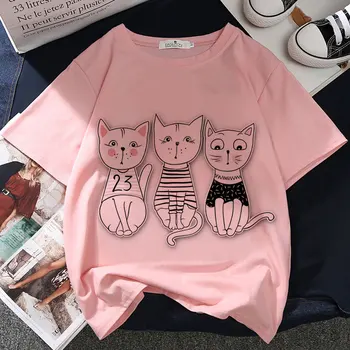 Jaapani Anime Graafiline Print T-särk Naistele, Tee Harajuku Esteetiline Roosa Top Vabaaja Tshirt 2021 Uus Suvine Mood Y2k Naiste T-Särk