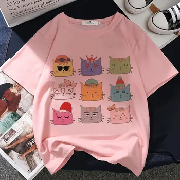 Jaapani Anime Graafiline Print T-särk Naistele, Tee Harajuku Esteetiline Roosa Top Vabaaja Tshirt 2021 Uus Suvine Mood Y2k Naiste T-Särk