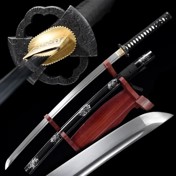 Jaapani Katana 1060 Terasest Tera Koos Tugev Paindlik Habemenuga Terav Päris Mõõgad Käsitöö Full Tang 41 Tolline Must Smurai Mõõgad