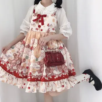 Jaapani Kawaii Lolita *Mesi Kaovad Intsident*Karu Armas Trükkimine Cosplay Varrukateta JSK Kleit Vibu Printsess Kleit