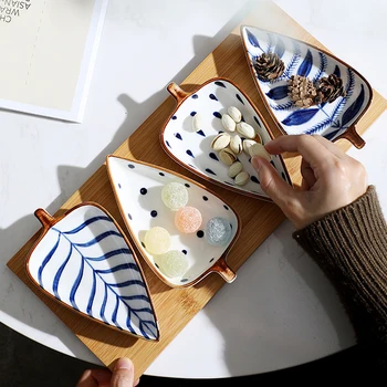 Jaapani Käsitsi Maalitud Värviline Klaasitud Suupiste Plaat Lehtede Kuju Suupiste Tassis Kaste Plaat Maitse Plaadid Leibkonna Mini Lauanõud