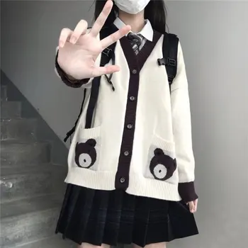 Jaapani Preppy Stiilis Kevad-Sügis Naiste Lolita Kampsun Karu Loomade Silmkoelised Ülerõivad Armas Kawaii Mori Tüdruk Armas Kampsun
