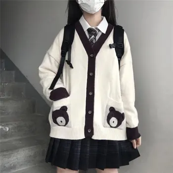 Jaapani Preppy Stiilis Kevad-Sügis Naiste Lolita Kampsun Karu Loomade Silmkoelised Ülerõivad Armas Kawaii Mori Tüdruk Armas Kampsun
