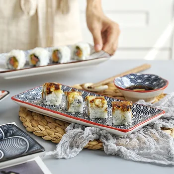 Jaapani Ristkülik Ristkülik Hommikusöök Sushi Suupiste Leiva Magustoit Kook Plaat Õhtusöök Portselanist Lauanõud Dekoratiivsed Toidu Salve 137124