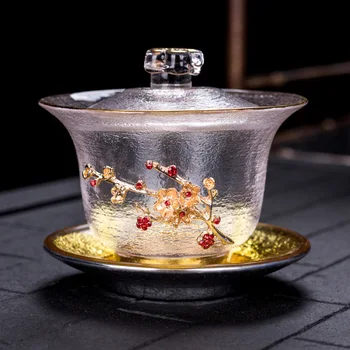 Jaapani-Stiilis Tinatatud Klaasist Kate Teacup Kuld Kuumuskindel Tiheneb Kolm-Töö Tee Kauss Suur Tee Tegemise Kung Fu Gaiwan