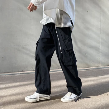 Jaapani Streetwear Puuvillast Voodipesu Sirge Tunked Harajuku Vabaaja Cargo Püksid Meeste Riided Korea, Hip-Hop Paar Püksid