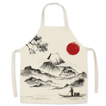 Jaapani stiilis ukiyo-e puuvill ja linane põll Mount Fuji home on restoran, köök, õli-tõend varrukateta smock 192728