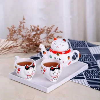 Jaapani Õnnelik Kass Portselan Tee Set Loominguline Maneki Neko Keraamiline Tee Tassi Pott Kurn Armas Plutus Armas Kass Teekann Kruus