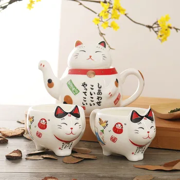 Jaapani Õnnelik Kass Portselan Tee Set Loominguline Maneki Neko Keraamiline Tee Tassi Pott Kurn Armas Plutus Armas Kass Teekann Kruus