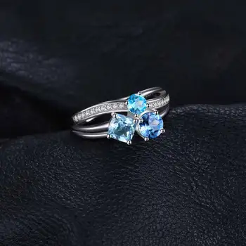 JewelryPalace Infinity Multi Värv Ehtne Kalliskivi Sinine Topaas 3 Kivi Avatud Reguleeritav Sõrmus 925 Sterling Hõbe Rõngad, Naised
