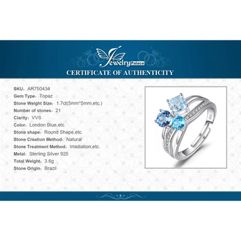 JewelryPalace Infinity Multi Värv Ehtne Kalliskivi Sinine Topaas 3 Kivi Avatud Reguleeritav Sõrmus 925 Sterling Hõbe Rõngad, Naised