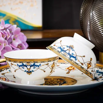 Jingdezhen 60 pea luu hiina lauanõud, kuld kausi ja tassi komplekt, leibkonna kausi ja tassi komplekt, Euroopa Keraamilised lauanõud Kingitus 62562