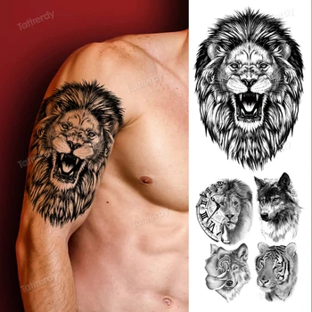 Joonis Ööliblikas Surma Tiiger Lion King Muster Ajutine Tätoveering Kleebis Naiste Body Art Uue Disaini Võltsitud Mehed Tätoveeringud Käe Õlg Jalg