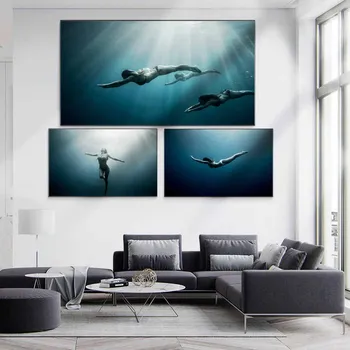Joonis õlimaal sinise ookeani sukeldumise jumalanna plakat kingitus maali lõuendile maali elutoas, koridoris kodu kaunistamiseks seinamaaling