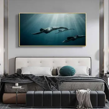Joonis õlimaal sinise ookeani sukeldumise jumalanna plakat kingitus maali lõuendile maali elutoas, koridoris kodu kaunistamiseks seinamaaling
