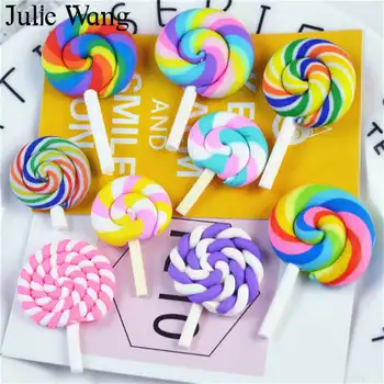 Julie Wang 10TK Lollipop Candy Värvikas Lima Vaik polümeersavist Ripatsid, Nõidumine Telefon Decor Järeldused Ehteid Teha Tarvik