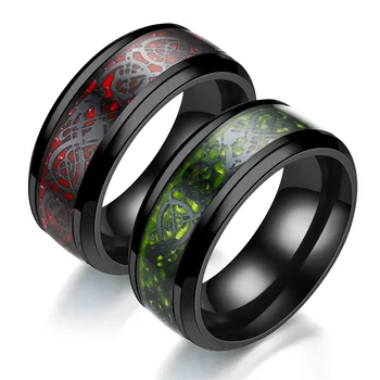 Juno Roostevabast terasest meeste ring must roheline punane süsinikkiust lohe muster abielusõrmus ehted kingitus 143225
