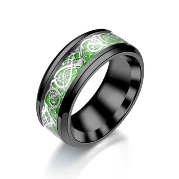 Juno Roostevabast terasest meeste ring must roheline punane süsinikkiust lohe muster abielusõrmus ehted kingitus