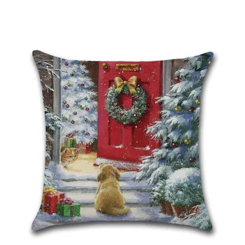 Jõulud Armas Koer Prindi Padi Cartoon Santa Claus Muster Diivan Kodu Sisustamiseks Pehme Padi Juhul 45x45cm