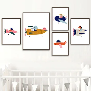 Jõulud Armas Õhusõiduki Karu Elevant Siil Põhjamaade Plakatid Ja Pildid Seina Art Lõuend Maali Cartoon Seina Pilte Kids Roo