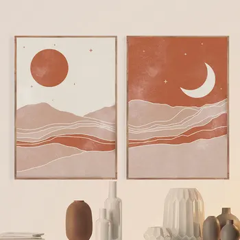 Jõulud Lõuendile Maali Abstraktse Boho Kunsti Vintage Plakat Moon Sun Seksikas Naine Tänapäeva Minimaalne Maastiku Pilti Elavad Avaleht Deco