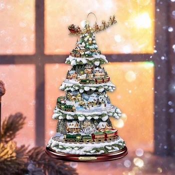 Jõulupuu Pöörleva Skulptuur Rongi Kaunistused Kleebi Akna Kleebised Jõulud Atmosfääri Decore Jõulupuu Decore