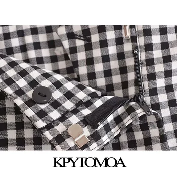 KPYTOMOA Naiste 2021 Moe Õmblust Detail, Küljel Taskud Ruuduline Püksid Vintage Kõrge Vöökoht Lukuga Naiste Püksid Mujer