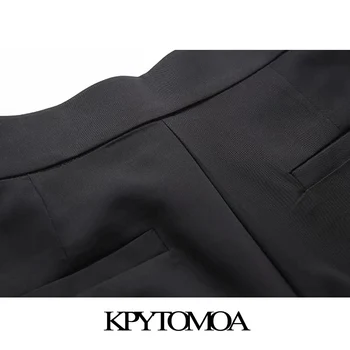KPYTOMOA Naiste 2021 Stiilne Mood Küljel Taskud Office Kanda Lai Jalg Püksid Vintage Kõrge Vöökoht Lukuga Naiste Püksid Mujer